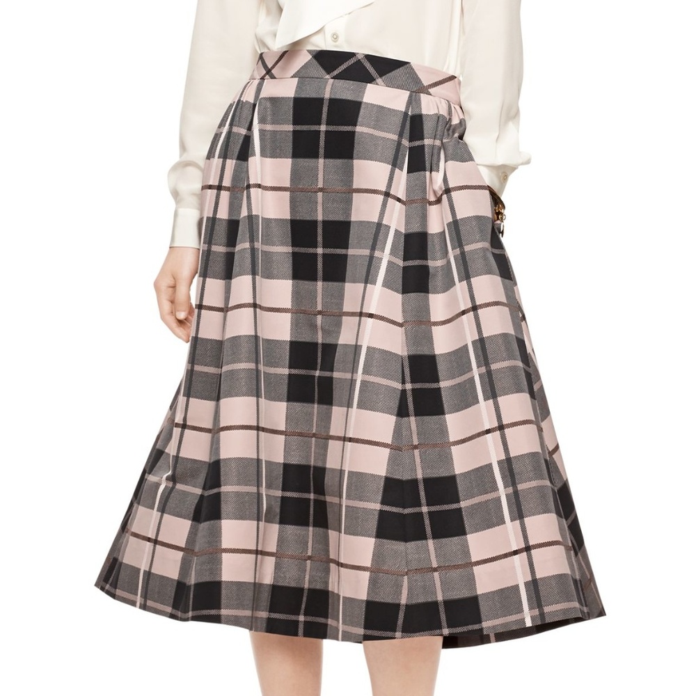 kate spade, woodland plaid midi skirt